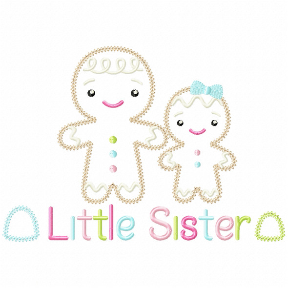 Sibling Gingerbread Sisters Vintage and Chain Applique Embroidery Design