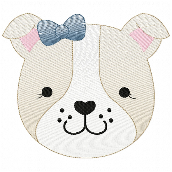Girl Bulldog Face Sketch Filled Stitch Machine Embroidery Design
