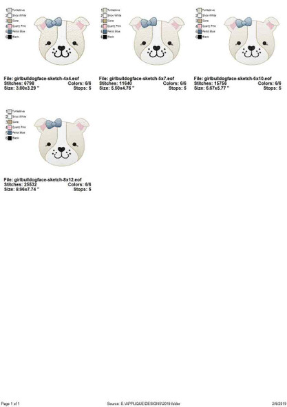 Girl Bulldog Face Sketch Filled Stitch Embroidery Design