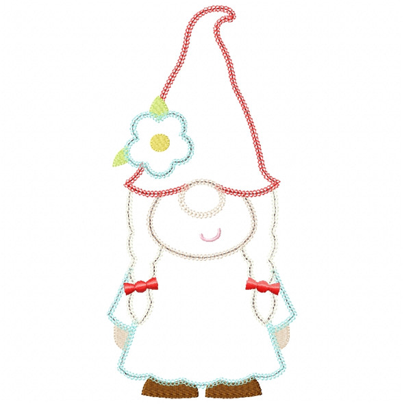 Girl Gnome Vintage and Chain Stitch  Applique Embroidery Design