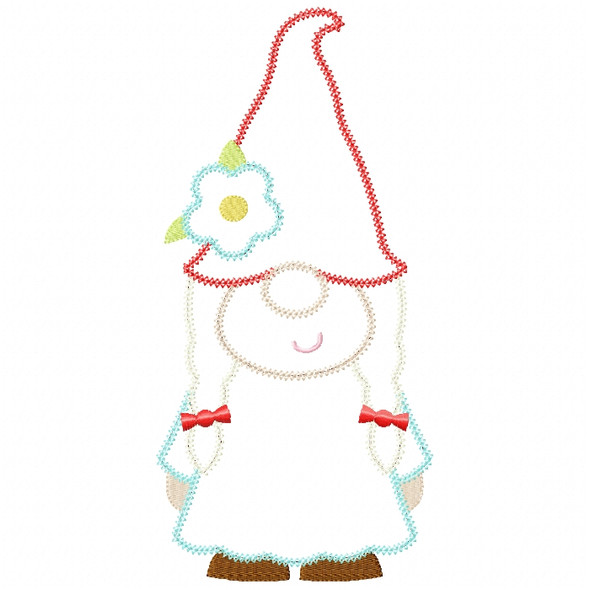 Girl Gnome Vintage and Chain Stitch Machine Embroidery Design