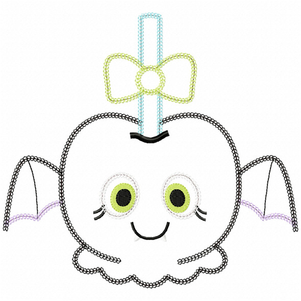 Girly Bat Candy Apple Vintage and Chain Applique Embroidery Design