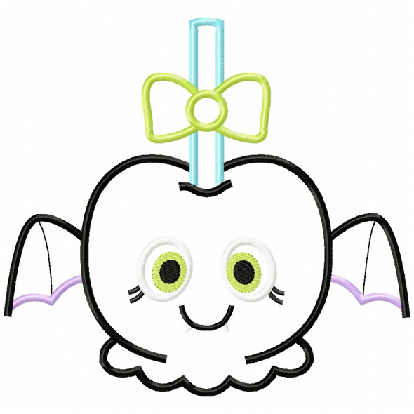 Girly Bat Candy Apple Satin and Zigzag Applique Machine Embroidery Design