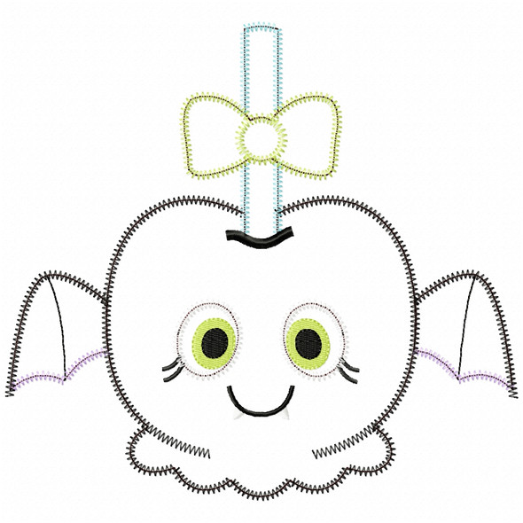 Girly Bat Candy Apple Satin and Zigzag Applique Embroidery Design