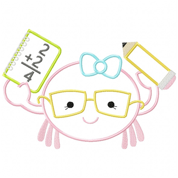 Girly Back to School Crab Satin and Zigzag Applique Machine Embroidery Design