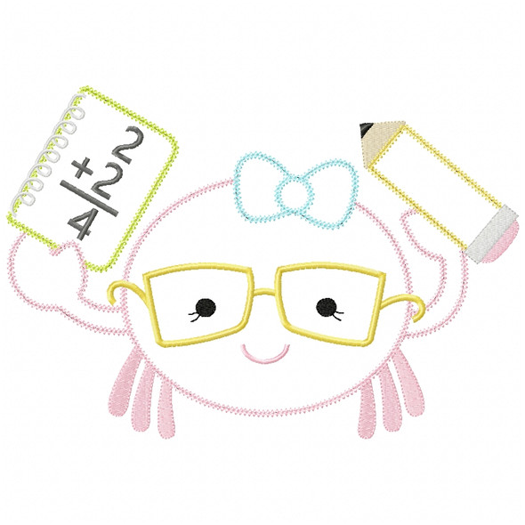 Girly Back to School Crab Chain and Vintage Applique Machine Embroidery Design