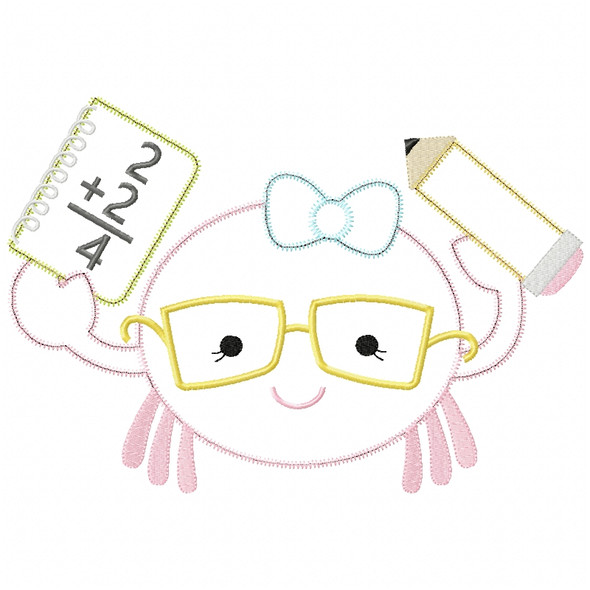 Girly Back to School Crab Satin and Zigzag Applique   Embroidery Design