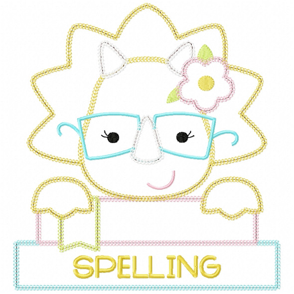 Girly Dino and Books Chain and Vintage Applique   Embroidery Design