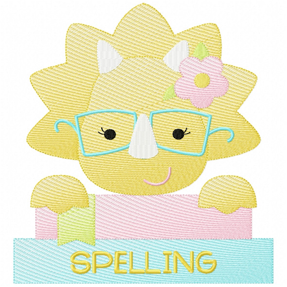 Girly Dino and Books Sketch Applique Machine Embroidery Design