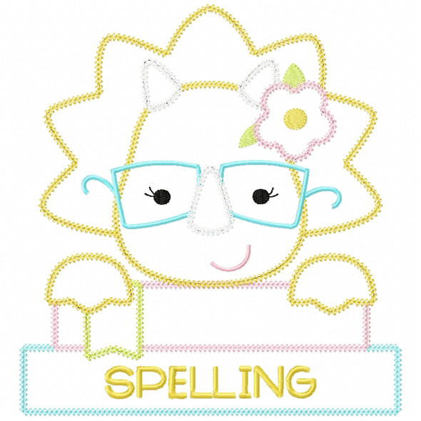 Girly Dino and Books Chain and Vintage Applique Machine Embroidery Design