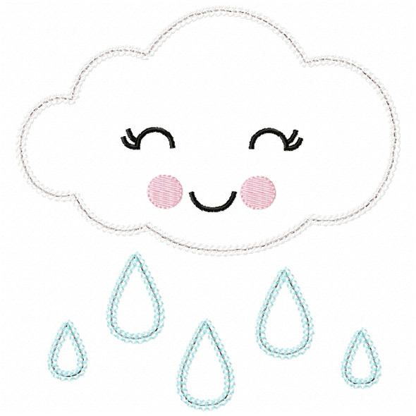 Girly Raincloud Vintage and Chain Stitch Applique  Embroidery Design