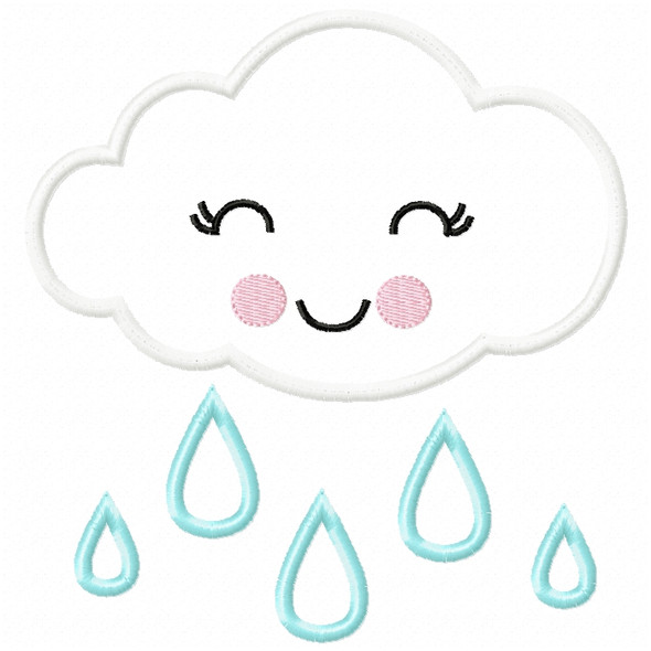 Girly Raincloud Satin and ZigZag Stitch Machine Embroidery Design