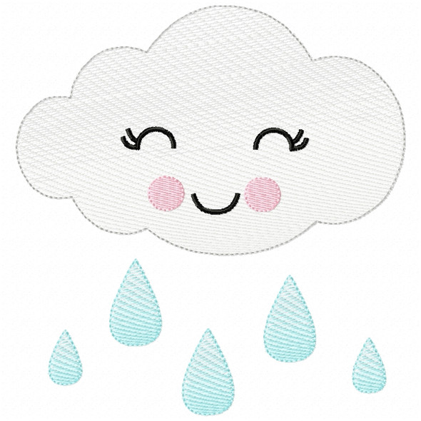Girly Raincloud Sketch Filled Stitch Machine Embroidery Design