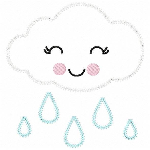 Girly Raincloud Vintage and Chain Stitch Machine Embroidery Design