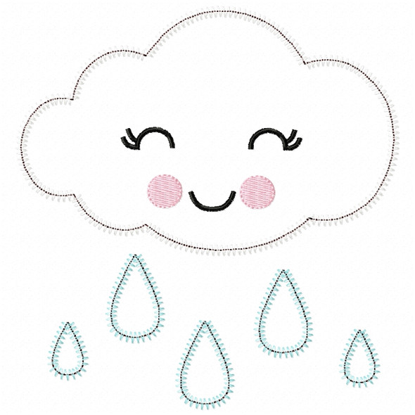 Girly Raincloud Satin and ZigZag Stitch Applique  Embroidery Design