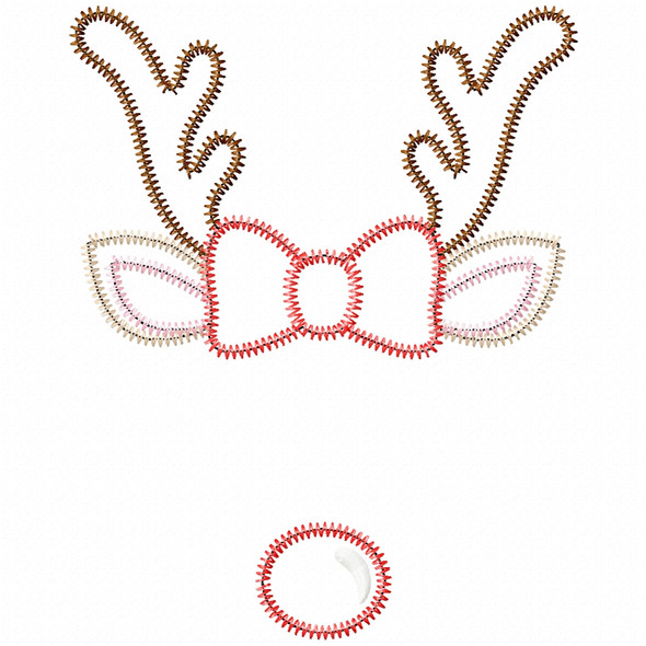 Girly Reindeer Name Satin and Zigzag Applique Embroidery Design