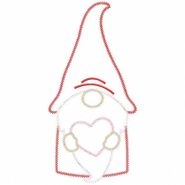 Gnome and Heart Vintage and Chain Stitch Machine Embroidery Design