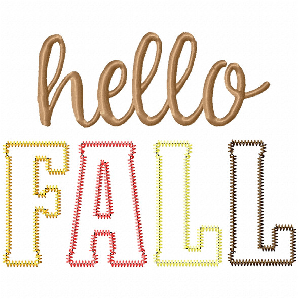 Hello Fall Satin and Zigzag Applique Embroidery Design