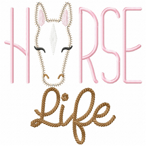 Horse Life Satin and Zig Zag Embroidery Design