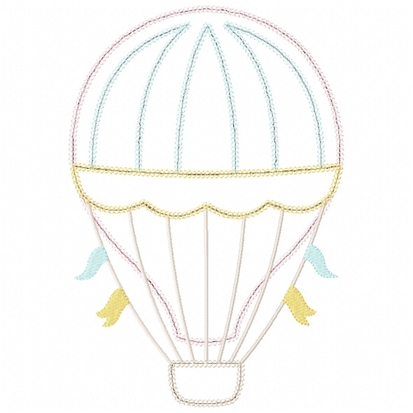 Hot Air Balloon 2 Vintage and Chain Stitch Applique Embroidery Design