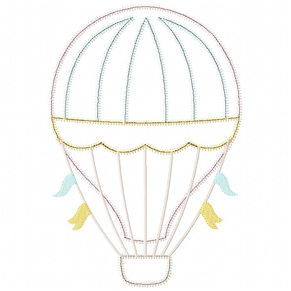 Hot Air Balloon 2 Satin and ZigZag Stitch Applique Embroidery Design