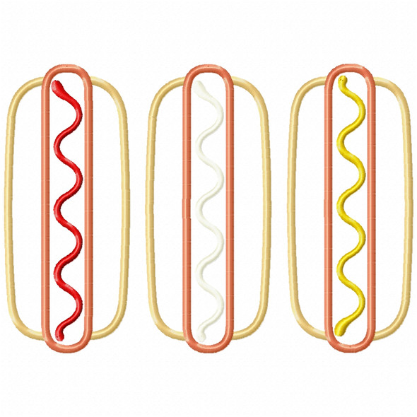 Hot Dogs Satin and Zigzag Applique Machine Embroidery Design