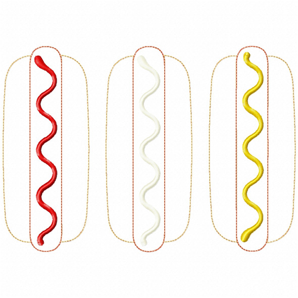 Hot Dogs Simple Stitch and Sketch Fill Applique Embroidery Design