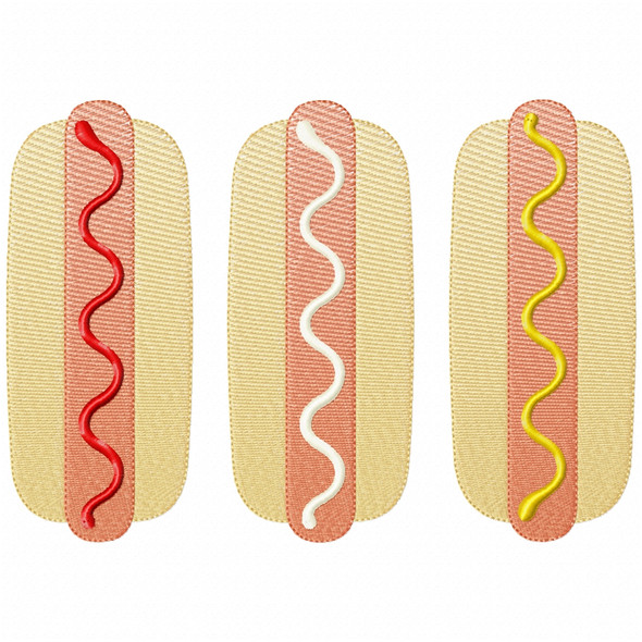 Hot Dogs Simple Stitch and Sketch Fill Applique Machine Embroidery Design