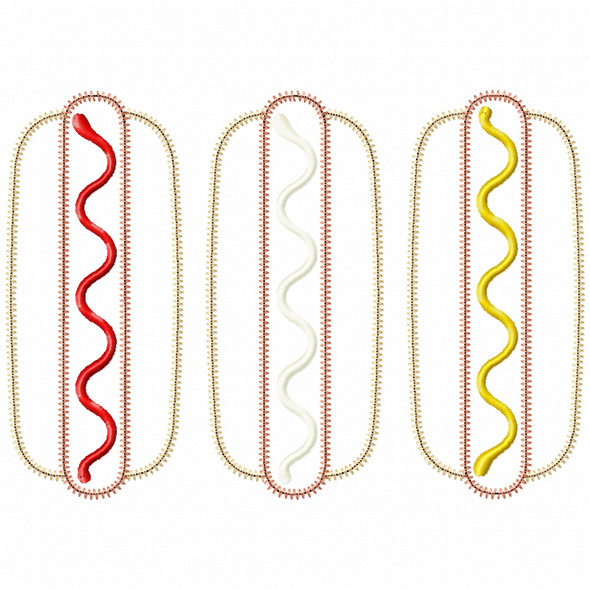 Hot Dogs Satin and Zigzag Applique Embroidery Design