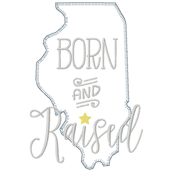 Illinois Born and Raised Vintage and Blanket Stitch Applique