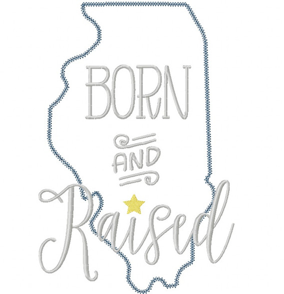 Illinois Born and Raised Vintage and Blanket Stitch Applique Machine Embroidery Design
