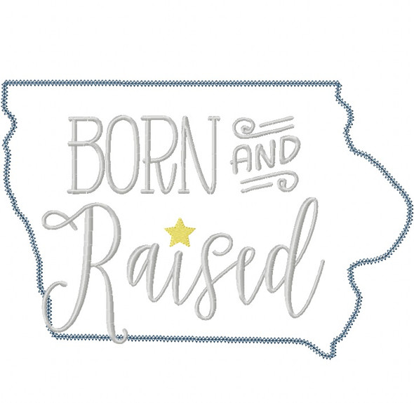 Iowa Born and Raised Vintage and Blanket Stitch Applique Machine Embroidery Design