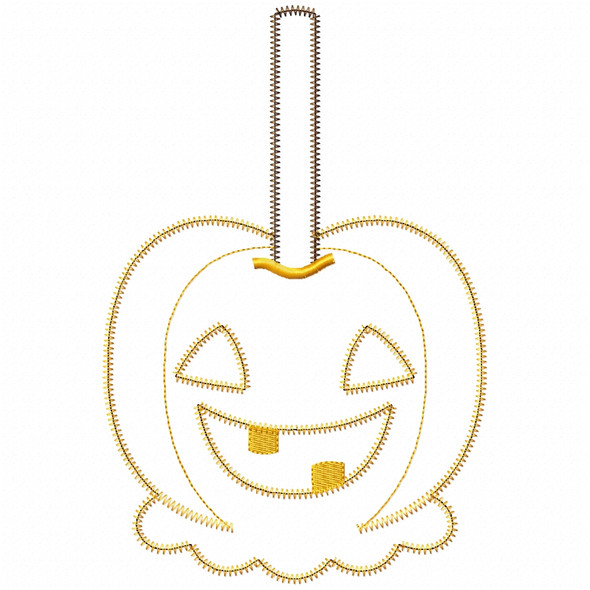Jack O Lantern Candy Apple Satin and Zigzag Applique Embroidery Design