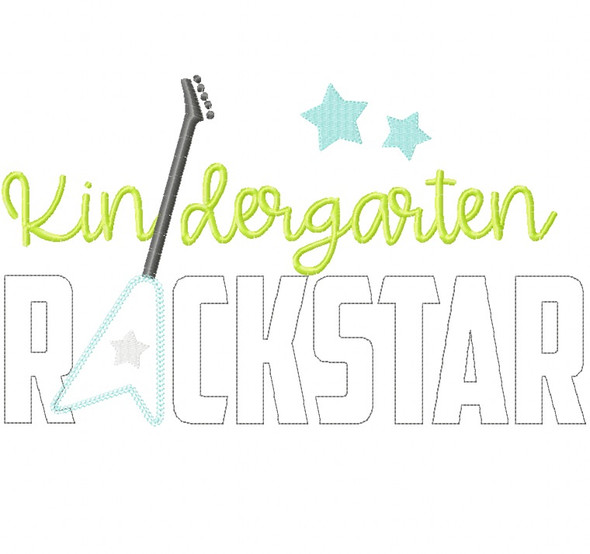 Kindergarten Rockstar Vintage and Chain Stitch Applique Embroidery Design