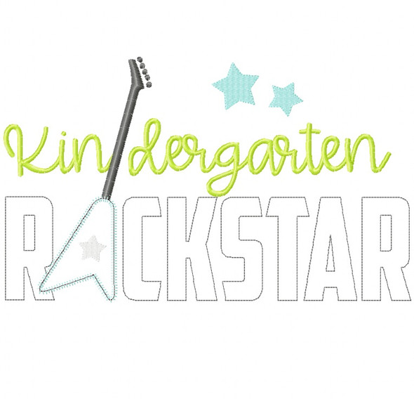 Kindergarten Rockstar Satin and Zigzag Stitch Applique Embroidery Design