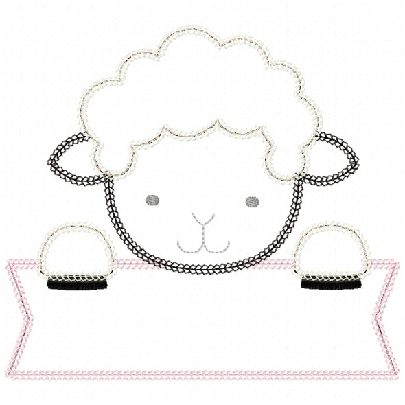 Lamb Banner Vintage and Chain Stitch Embroidery Design