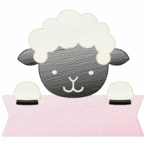 Lamb Banner Sketch Filled Stitch Machine Embroidery Design