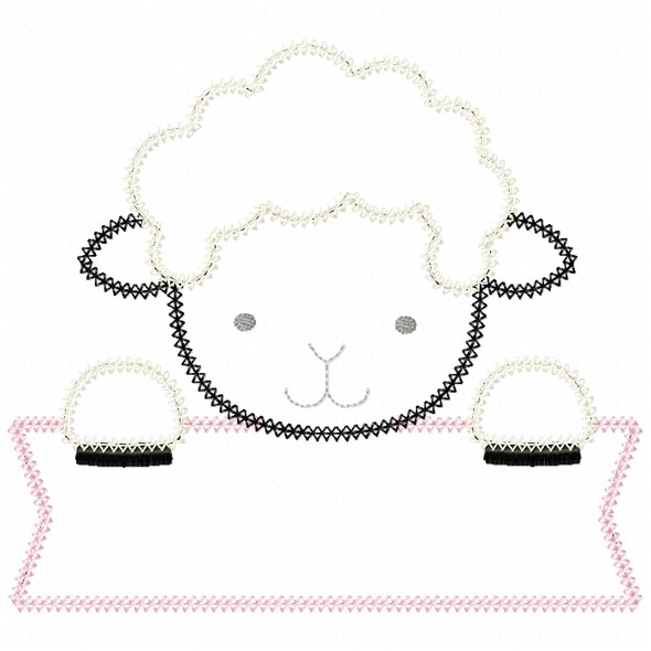 Lamb Banner Vintage and Chain Stitch Machine Embroidery Design