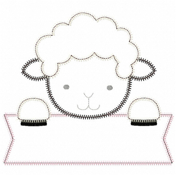 Lamb Banner Satin and ZigZag Stitch Embroidery Design