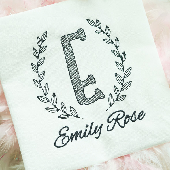 Laurel Sketch Fill Monogram Alpha Machine Embroidery Design