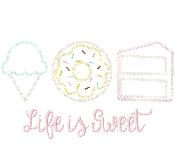 Life is Sweet Vintage and Chain Stitch Applique Embroidery Design