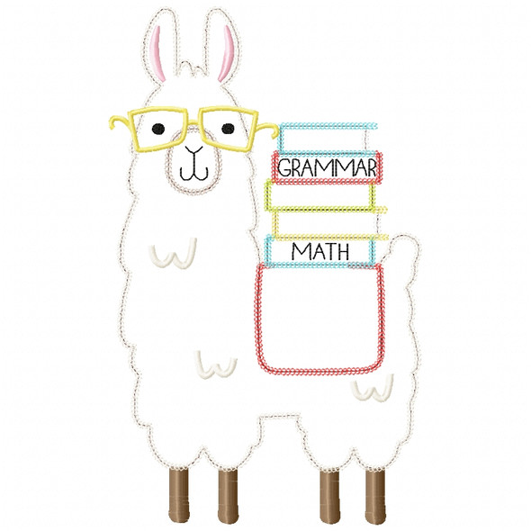 Llama and Books Chain and Vintage Applique   Embroidery Design