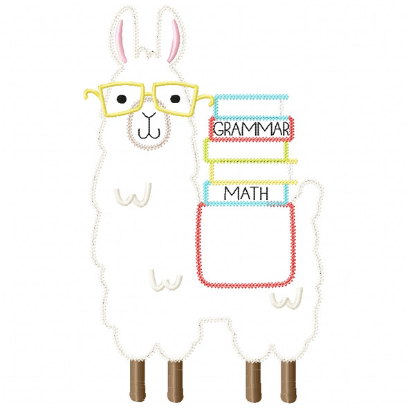 Llama and Books Chain and Vintage Applique Machine Embroidery Design