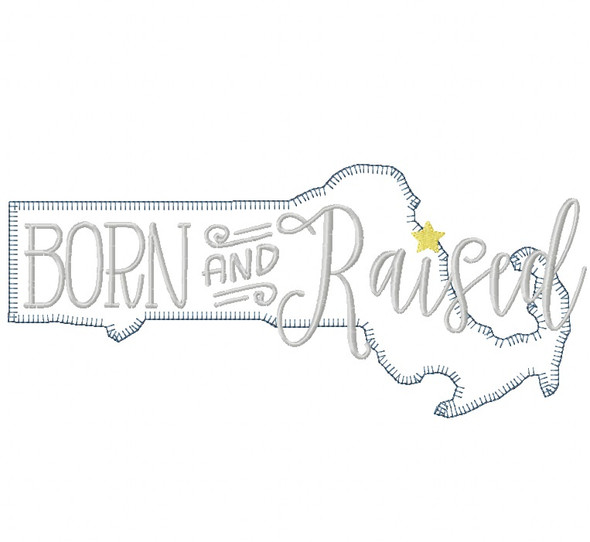Massachusetts Born and Raised Vintage and Blanket Stitch Applique