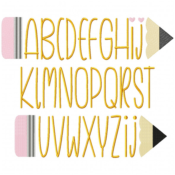 Back to School Pencil Frame Monogram Alphabet Font Machine Embroidery Design