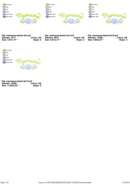 Mer-Mama Sketch Applique Embroidery Design