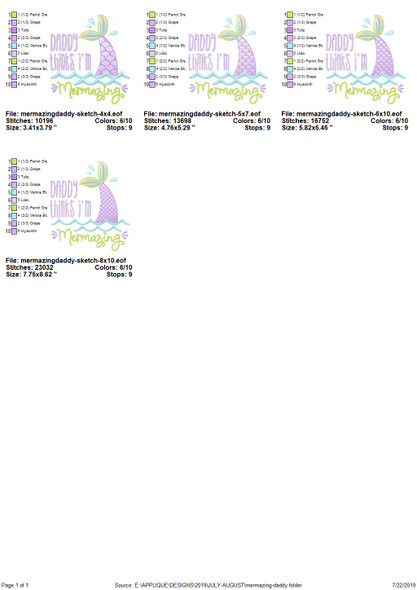 Daddy Mermazing Sketch Applique   Embroidery Design