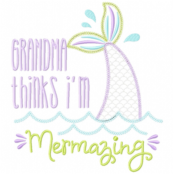 Grandma Mermazing Chain and Vintage Applique   Embroidery Design