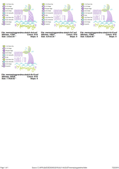 Grandma Mermazing Sketch Applique   Embroidery Design