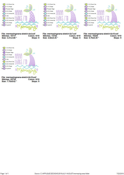 Nana Mermazing Sketch Applique   Embroidery Design